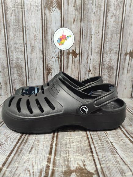 Nautica River Edge Clog Slides Men's Size 9 Women's Size 11 Shoes Black NWT - Picture 1 of 11